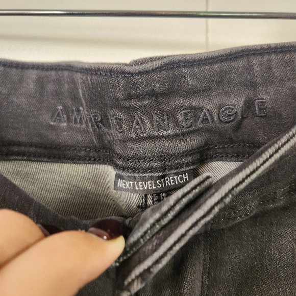 American Eagle High Rise Skinny Kick Bootcut Jeans Black Womens Size 14 Stretchy - Picture 6 of 11